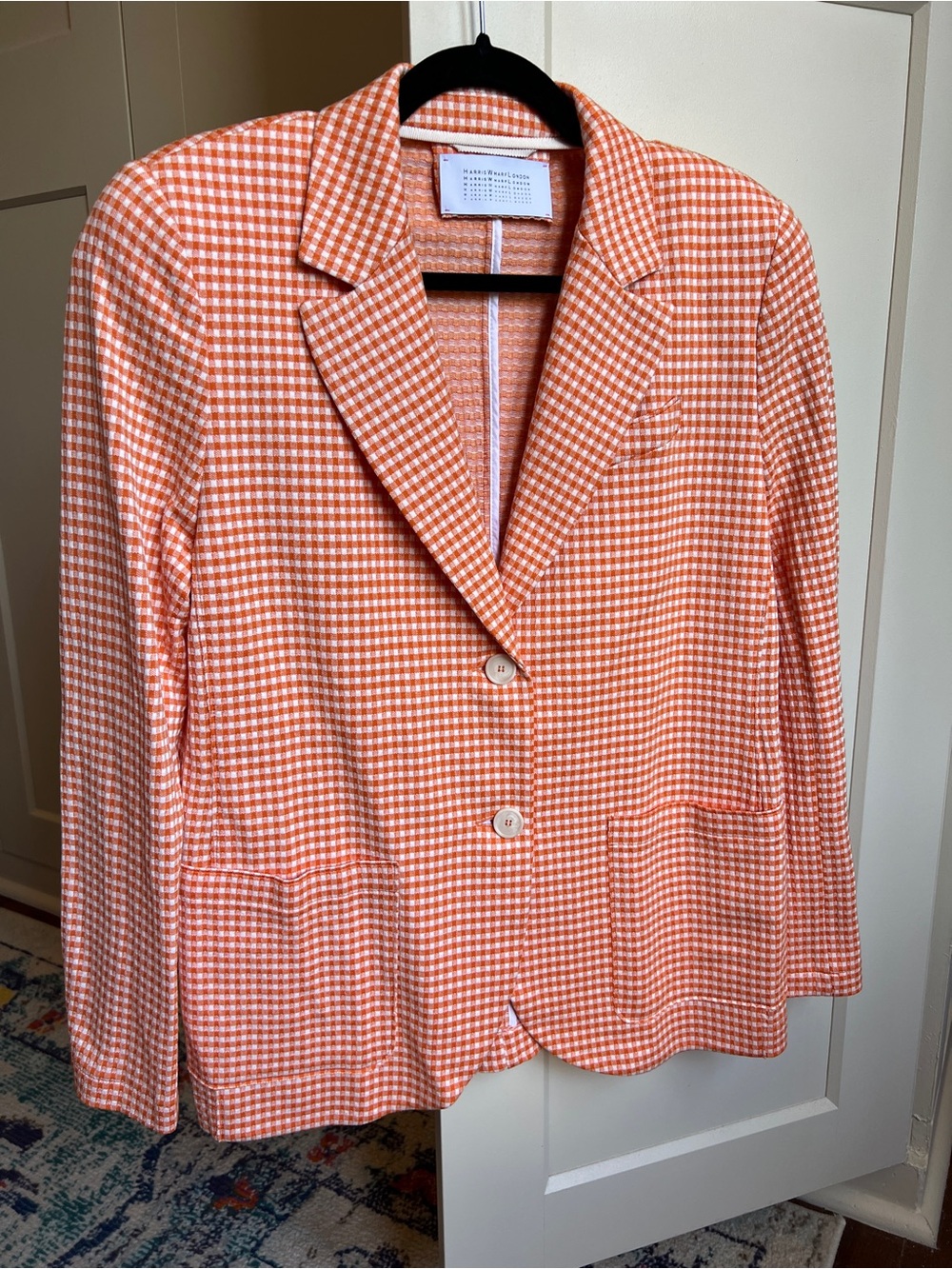 Harris Wharf London Clementine Seersucker Gingham Boyfriend Blazer 44IT - US 8